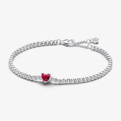 Bracelet tennis Pandora en forme de cœur rouge scintillant, élégance scintillante