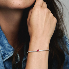 Bracelet tennis Pandora en forme de cœur rouge scintillant, élégance scintillante