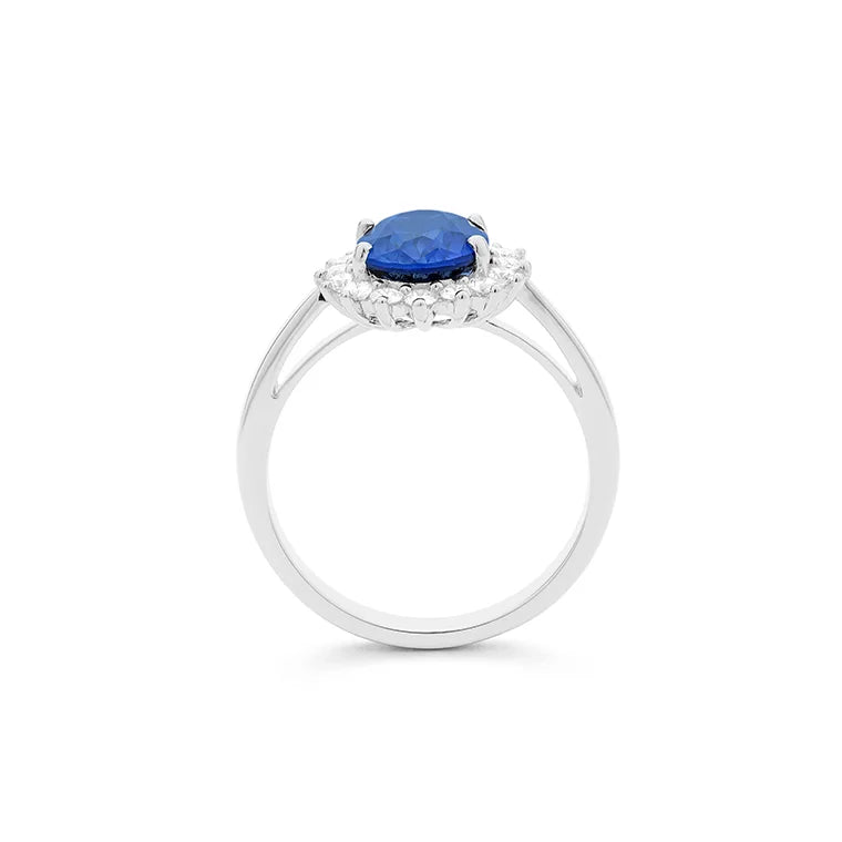 Facet 18K Weissgold Damenring mit Blauer Saphir