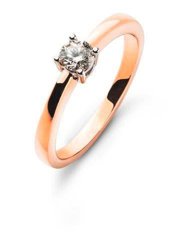 Solitär Ring 4-Griff Fassung Rotgold 750 H/SI 0.15ct.