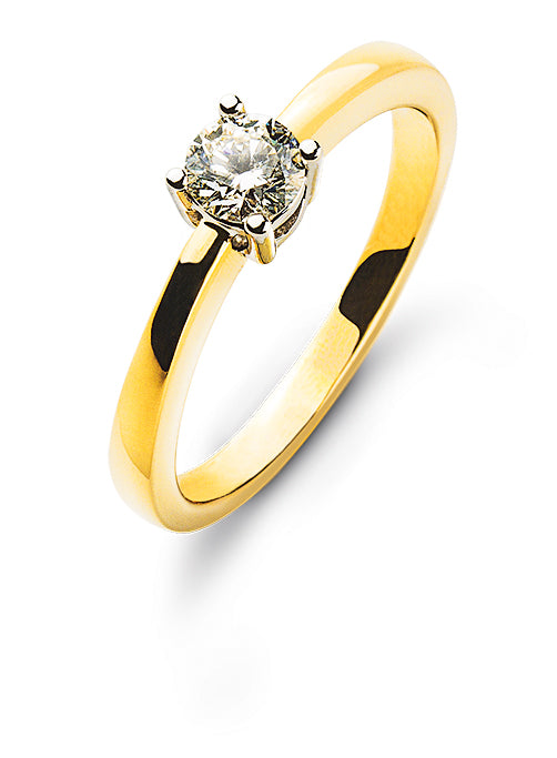 Solitär Ring 4-Griff Fassung Bicolor 750 H/SI 0.20ct.