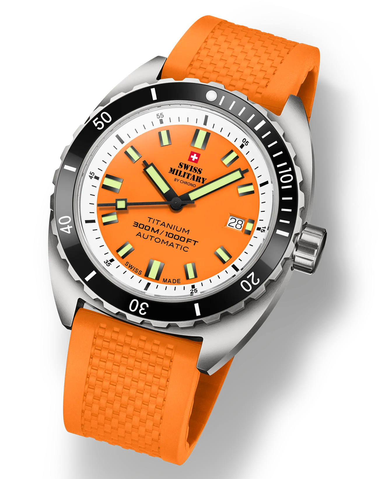 Swiss Military by Chrono Titanuhr für Männer mit Sportlichem Orangem Silikonarmband