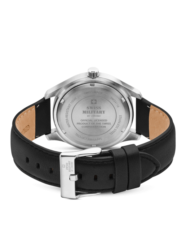 Swiss Military Schwarz Leder Herrenuhr - SM34116.04