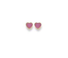 Herz Ohrstecker 18K Gelbgold 750 Pink Emaille - 4x4 mm