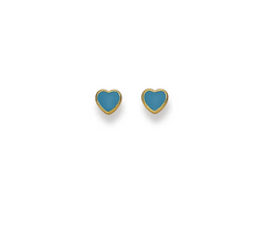Boucles d'oreilles coeur en or jaune 18 carats 750 - émail bleu - 4x4 mm