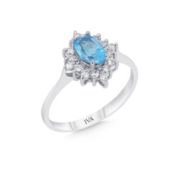 bague en or blanc avec diamants et topaze bleue - YZ0002586 
