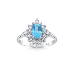 bague en or blanc avec diamants et topaze bleue - YZ0002586 