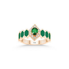 Gelbgold-Ring mit Diamanten und Emerald - YZ0002778