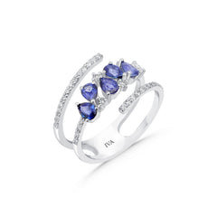 bague en or blanc avec diamants et saphir - YZ0002807 