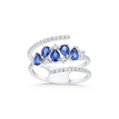 bague en or blanc avec diamants et saphir - YZ0002807 