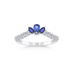 bague en or blanc avec diamants et saphir - YZ0002890 