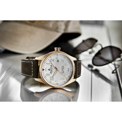 Alpina Smartimer Pilot Automatic Braun Lederband Herrenuhr