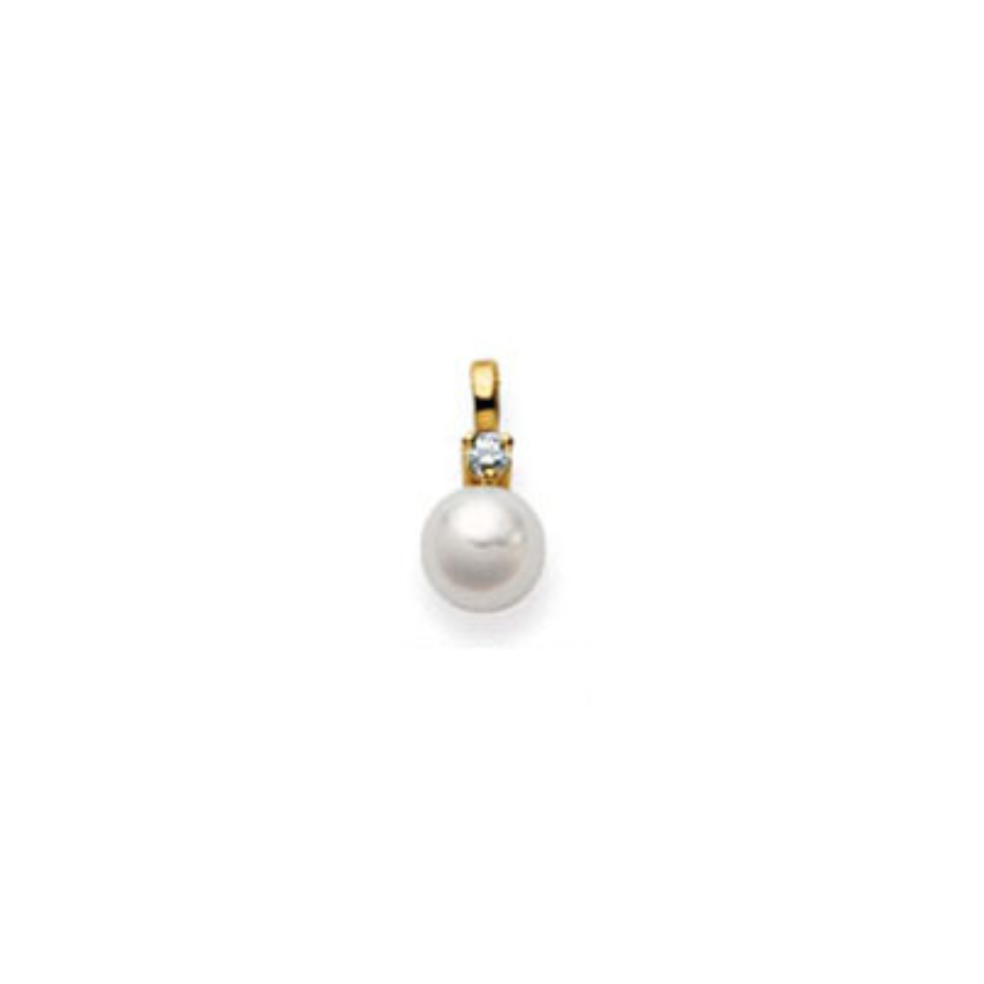 Anhänger in 18 Karat Gelbgold, Akoya Perle 7-7.5 mm, Diamant