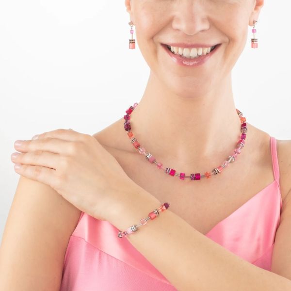 Coeur de Lion Schmuck-Set Damen GeoCUBE® Iconic Viva Magenta Silber - 2838/50-0422 