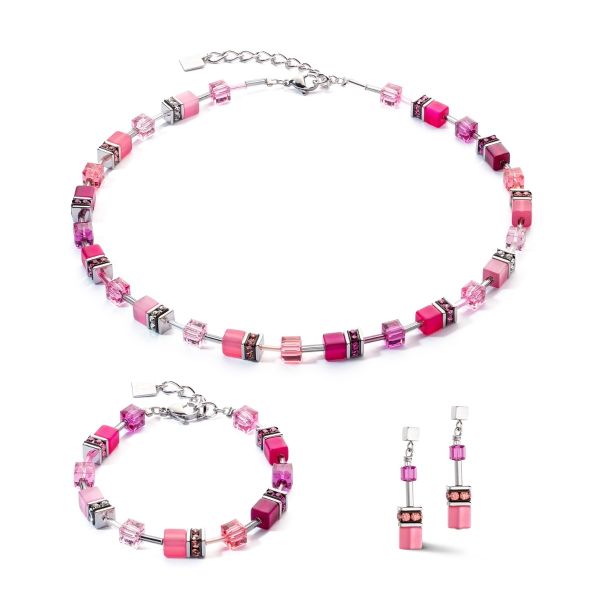 Coeur de Lion Schmuck-Set Damen GeoCUBE® Iconic Viva Magenta Silber - 2838/50-0422 