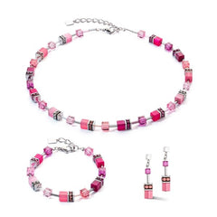 Coeur de Lion Schmuck-Set Damen GeoCUBE® Iconic Viva Magenta Silber - 2838/50-0422 