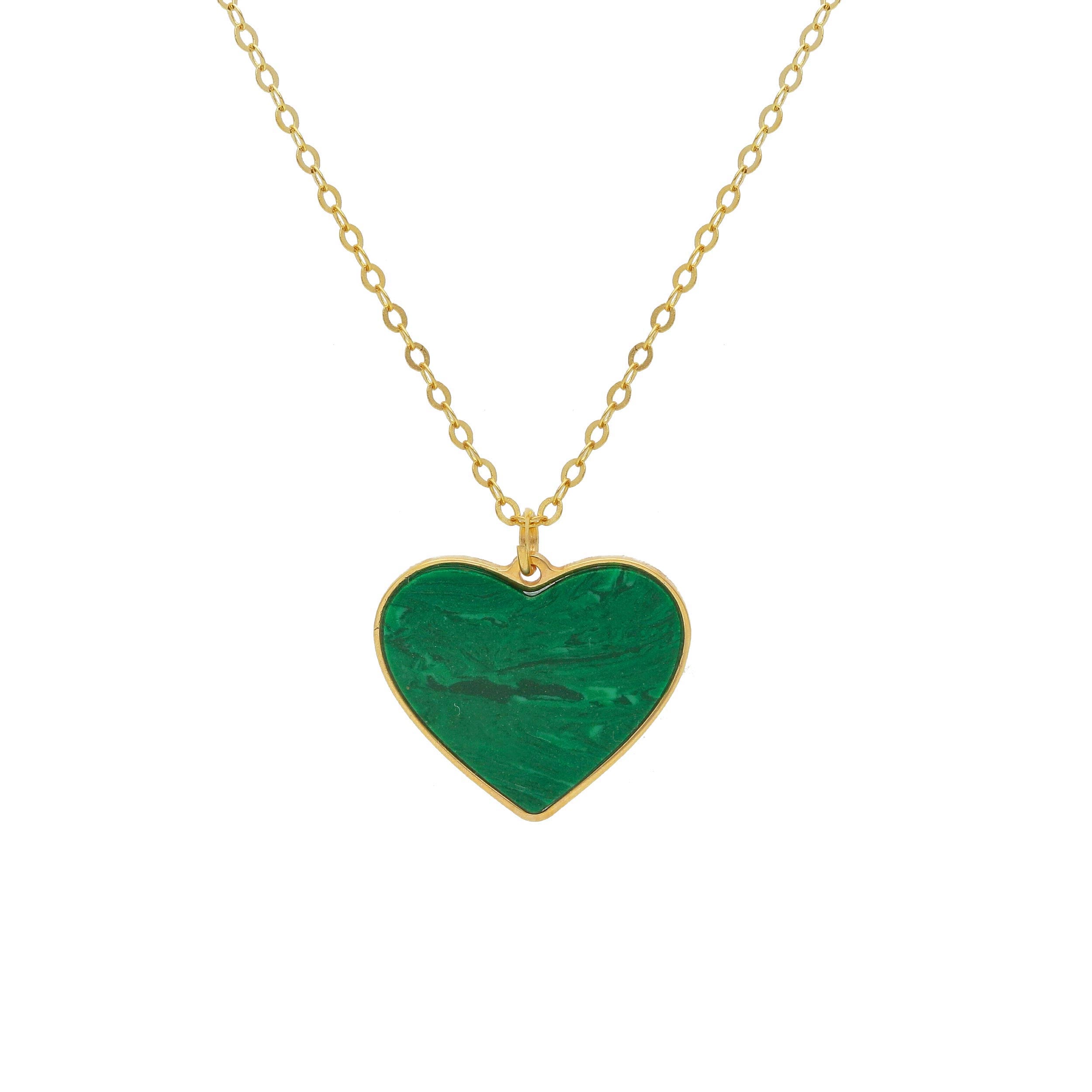 Damen Collier in 750/18 Karat Gelbgold mit grünen Perlmutt, Herz aus Perlmutt - 265375
