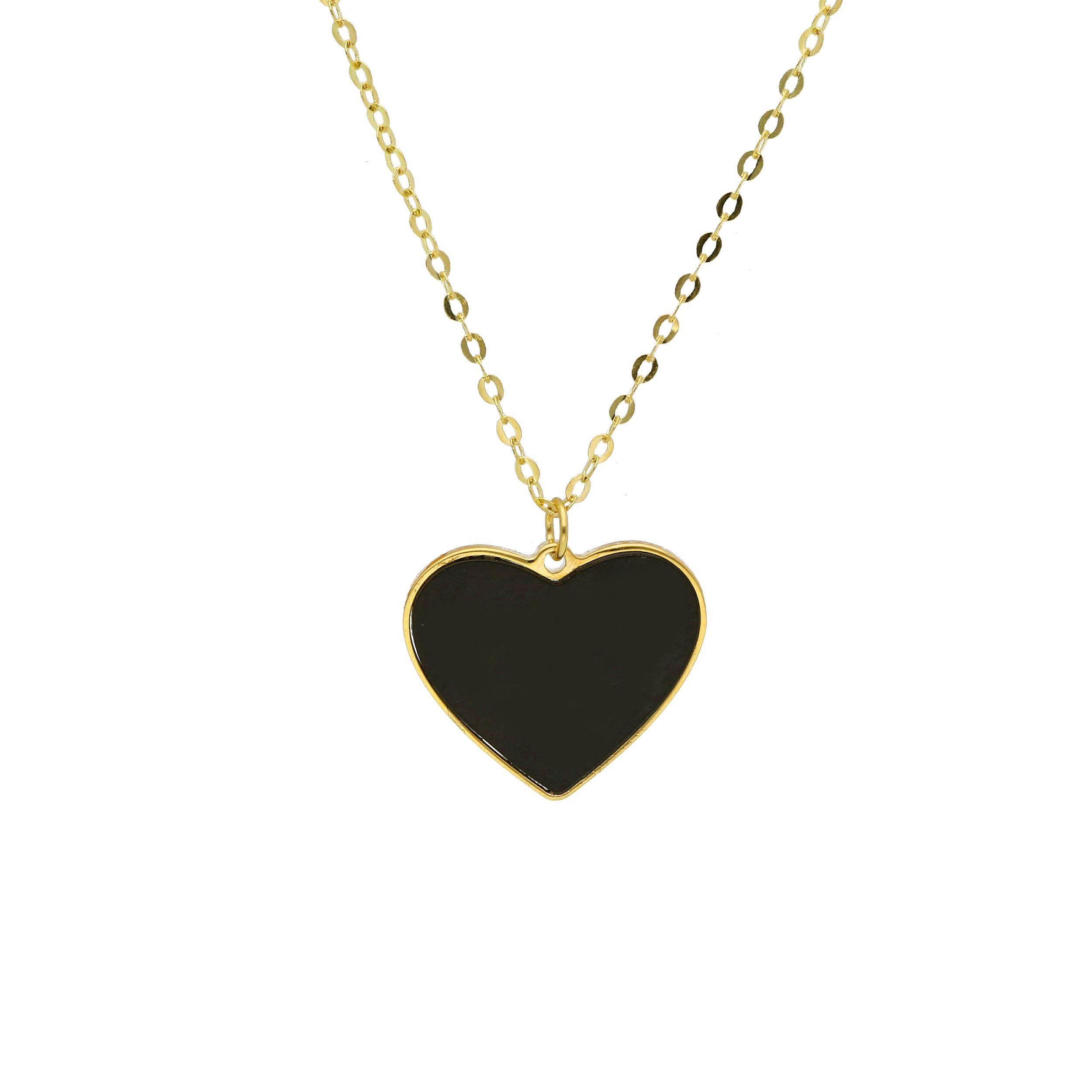 Damen Collier in 750/18 Karat Gelbgold mit Onyx, Herz aus Onyx - 265378