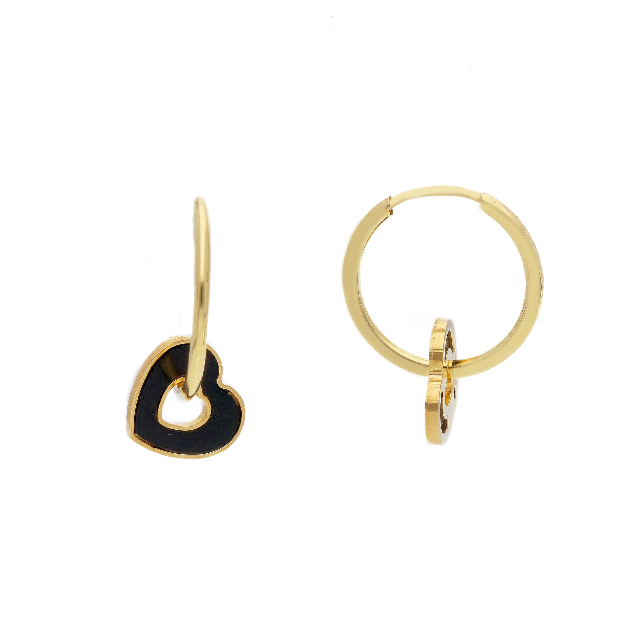 Damen Creolen in 750/18 Karat Gelbgold mit Onyx, Herzstück aus Onyx - 281501