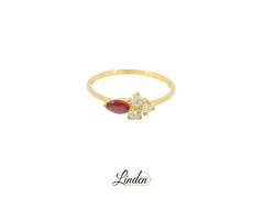 Bague élégante en or jaune avec rubis et diamants – Bijou 18 carats, taille 57 – BYZ0003268 