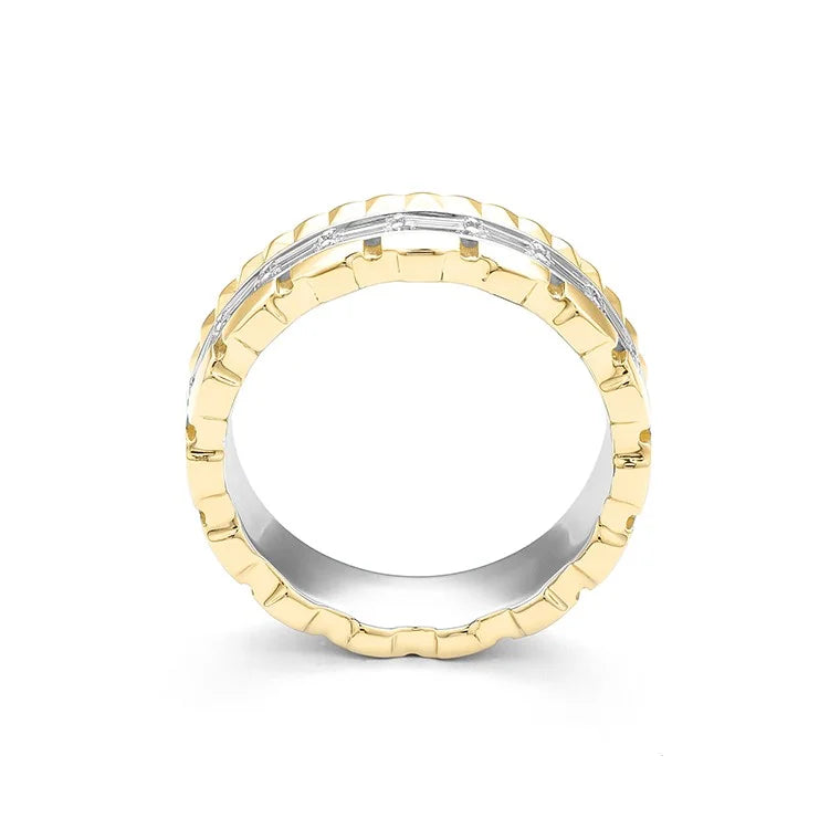 Facet Cnc Ring halbgefasster Memoirering in 18 Karat-750 Bicolor