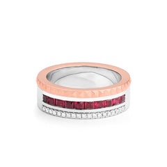 Facet Cnc Ring halbgefasster Memoirering in 750/18 Karat Bicolor mit Rubin