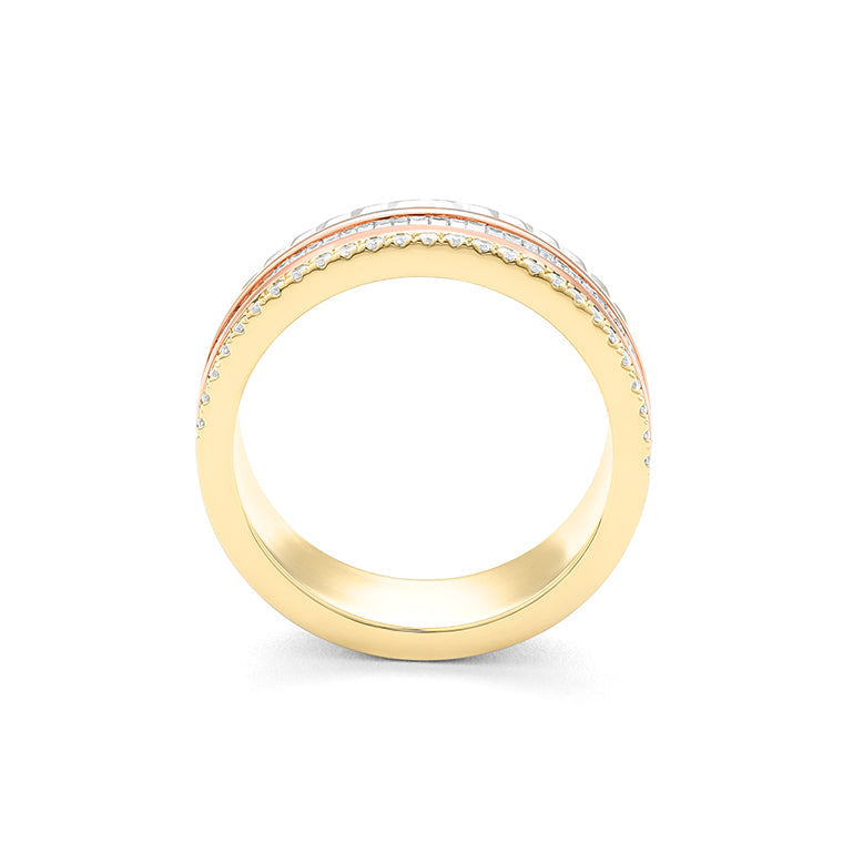 Facet Cnc Ring Halbgefasster 18 Karat Tricolor Memoire Ring mit Diamant