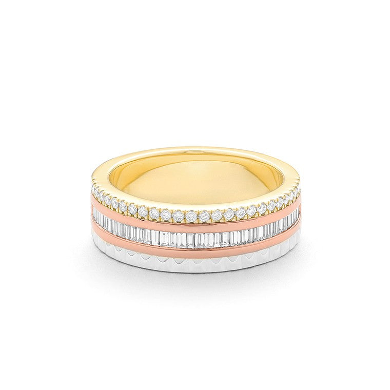 Facet Cnc Ring Halbgefasster 18 Karat Tricolor Memoire Ring mit Diamant