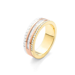 Facet Cnc Ring Halbgefasster 18 Karat Tricolor Memoire Ring mit Diamant
