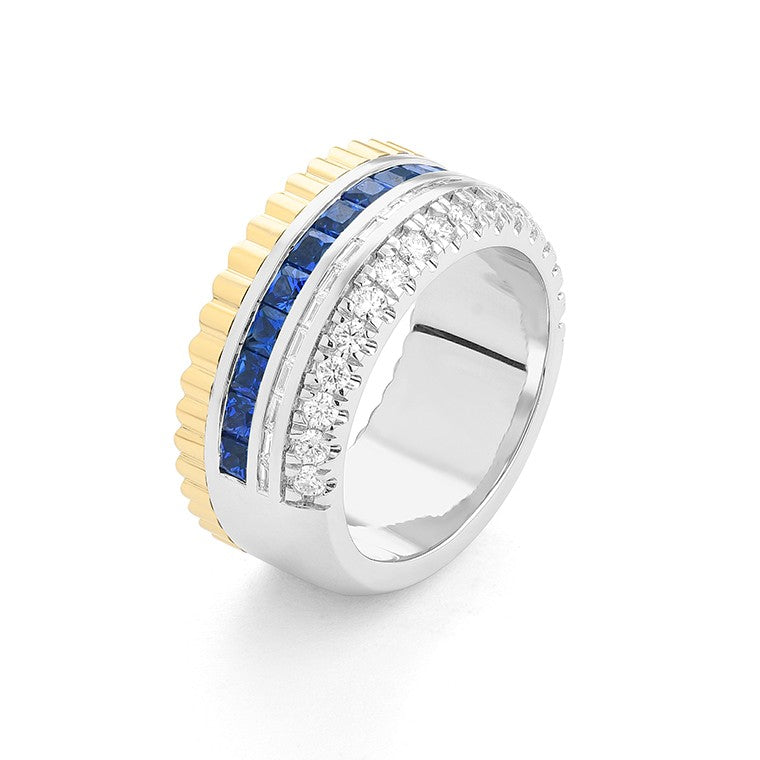 Facet Cnc Ring halbgefasster Memoirering in 750/18 Karat Bicolor