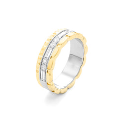 Facet Cnc Ring halbgefasster Memoirering in 750/18 Karat Bicolor mit Diamant