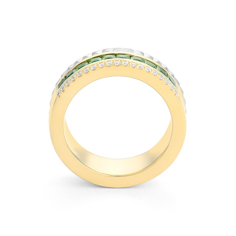 Facet Cnc Ring halbgefasster Memoirering in 750/18 Karat Bicolor mit Tsavorit