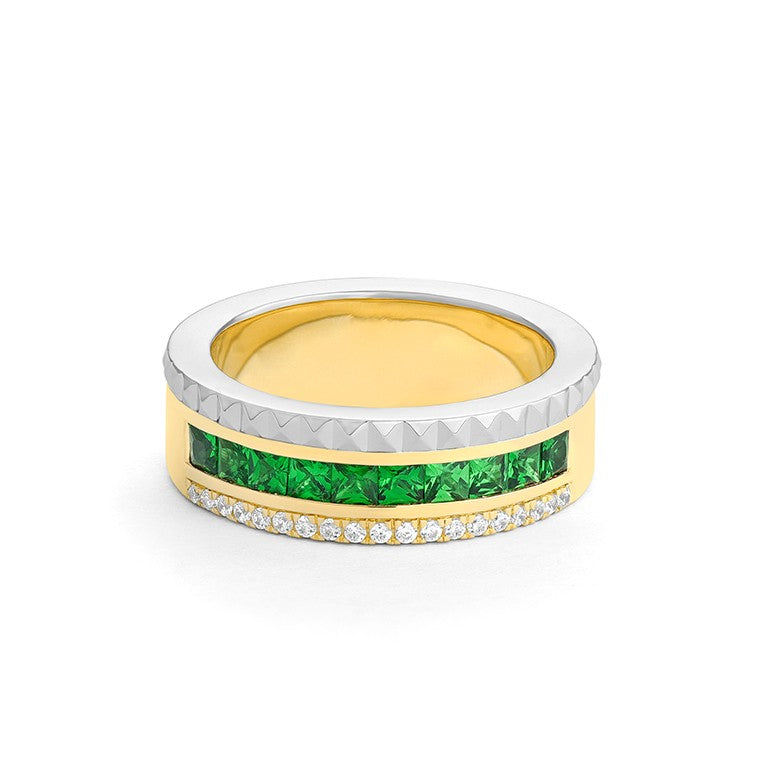 Facet Cnc Ring halbgefasster Memoirering in 750/18 Karat Bicolor mit Tsavorit