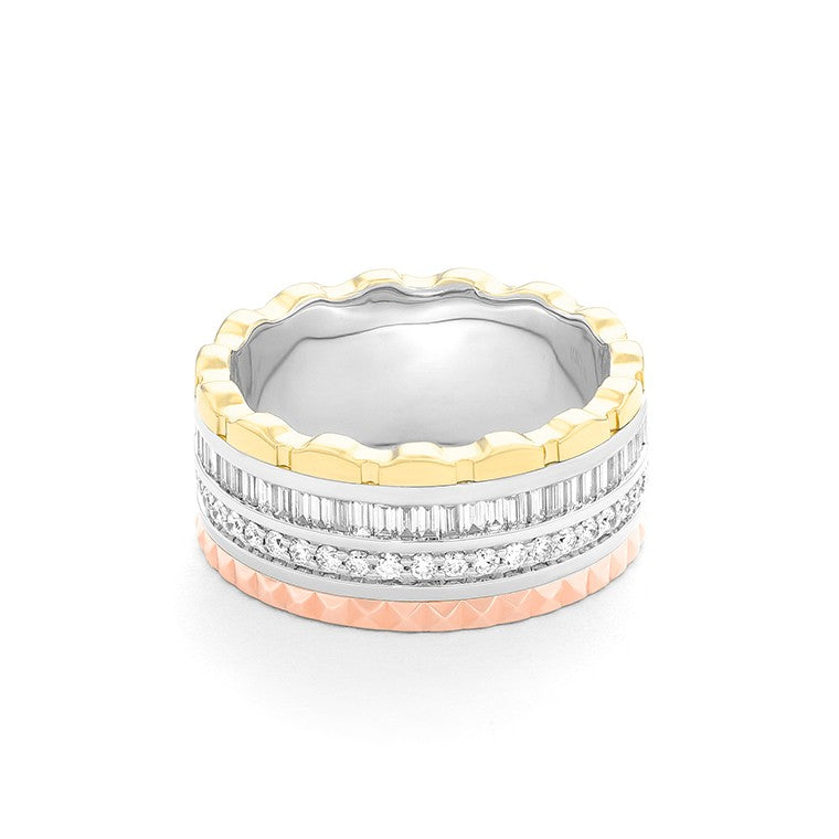 Facet Cnc Ring Halbgefasster 18 K Tricolor Memoire Ring mit Baguette