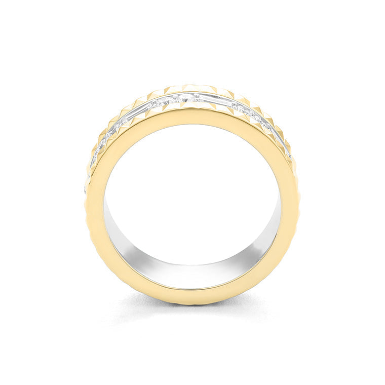 Facet Cnc Ring Memoirering in 18 Karat-750 Bicolor mit Diamant und Baguette
