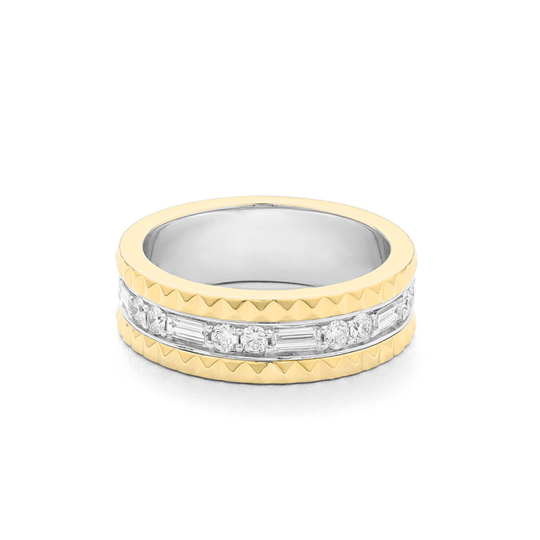Facet Cnc Ring Memoirering in 18 Karat-750 Bicolor mit Diamant und Baguette