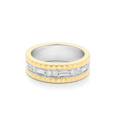 Facet Cnc Ring Memoirering in 18 Karat-750 Bicolor mit Diamant und Baguette