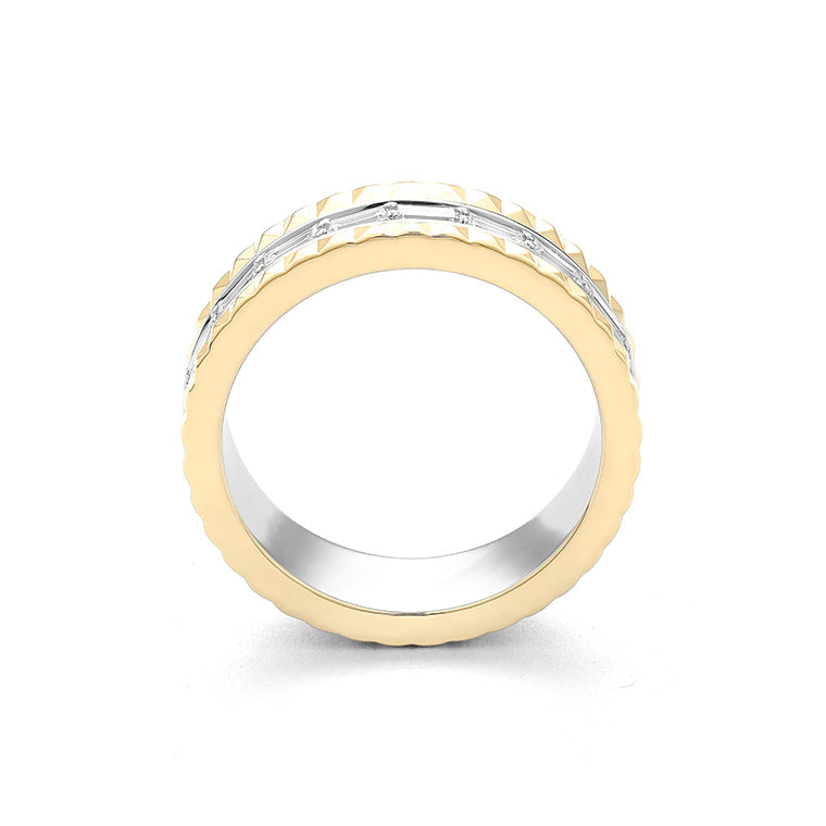Facet Cnc Ring Memoirering in 750/18 Karat Bicolor Weiss- & Gelbgold