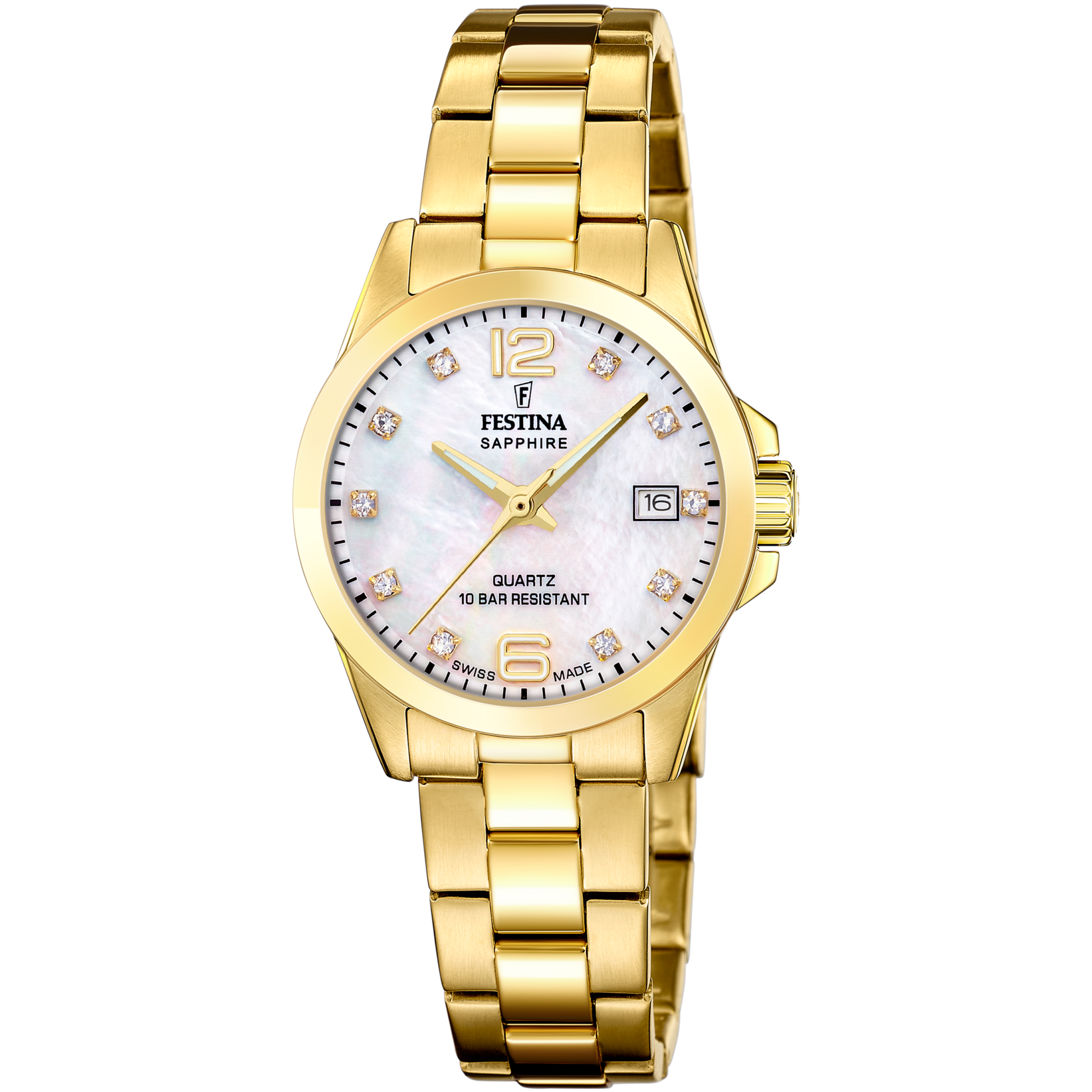 Festina Swiss Made Goldfarbem Edelstahl Armband Damenuhr - F20050/1