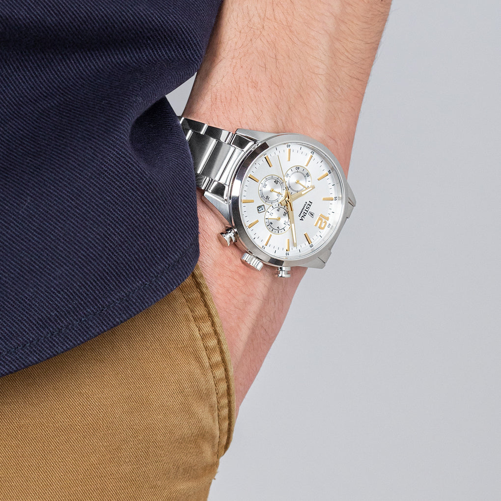 Festina Timeless Chrono Herrenuhr mit Edelstahl Armband - F20343/1