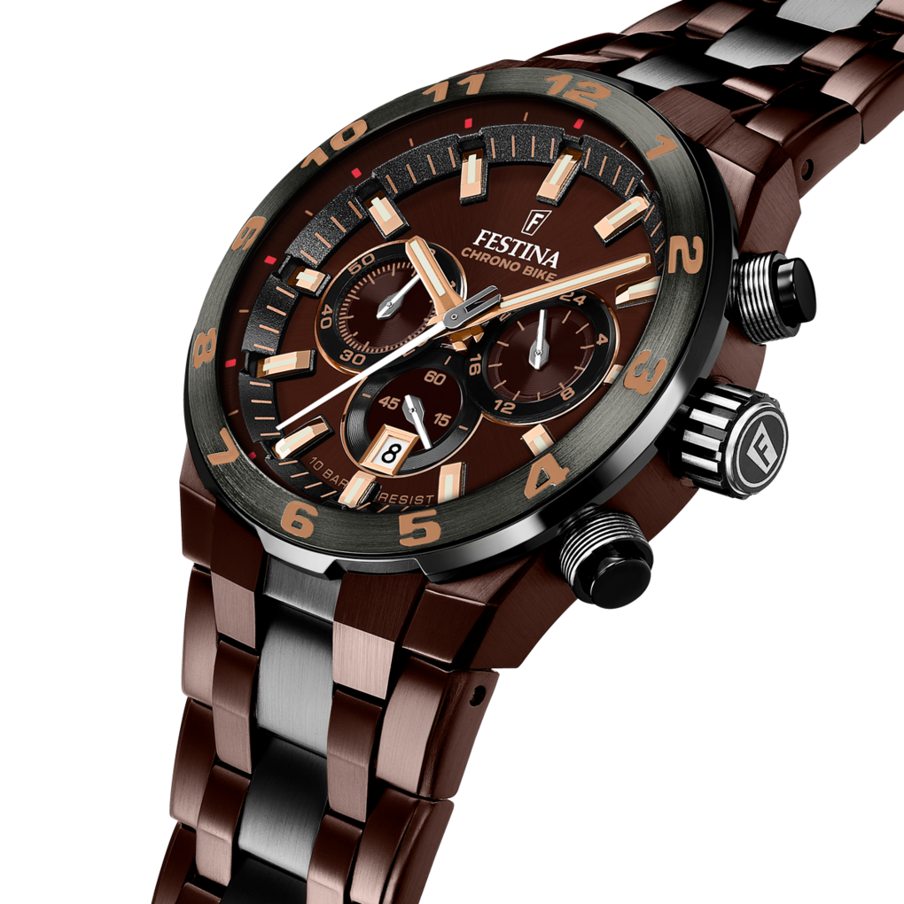 Festina Herrenuhr - Swiss Made, Braun Edelstahl Armband - F20708/1