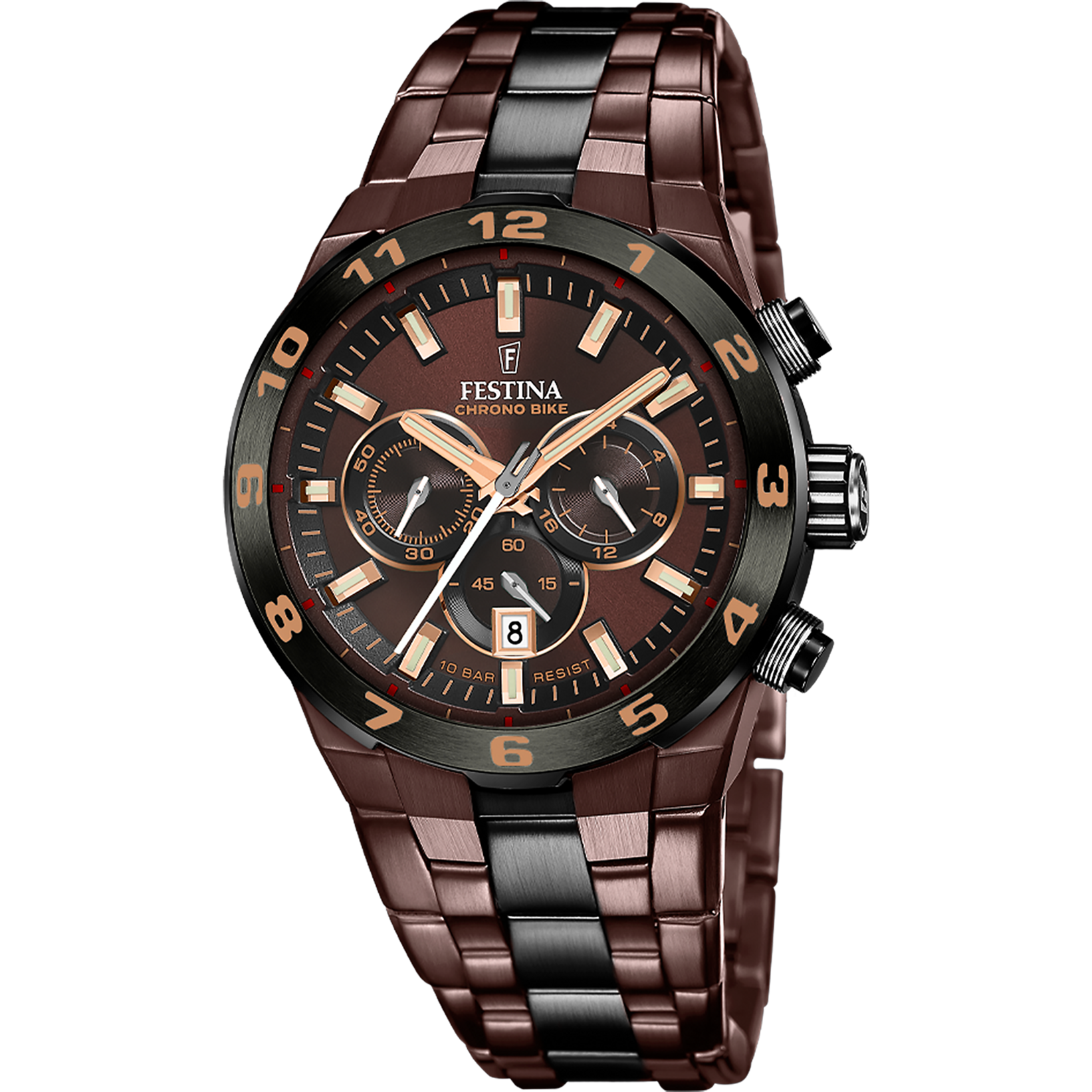 Festina Herrenuhr - Swiss Made, Braun Edelstahl Armband - F20708/1