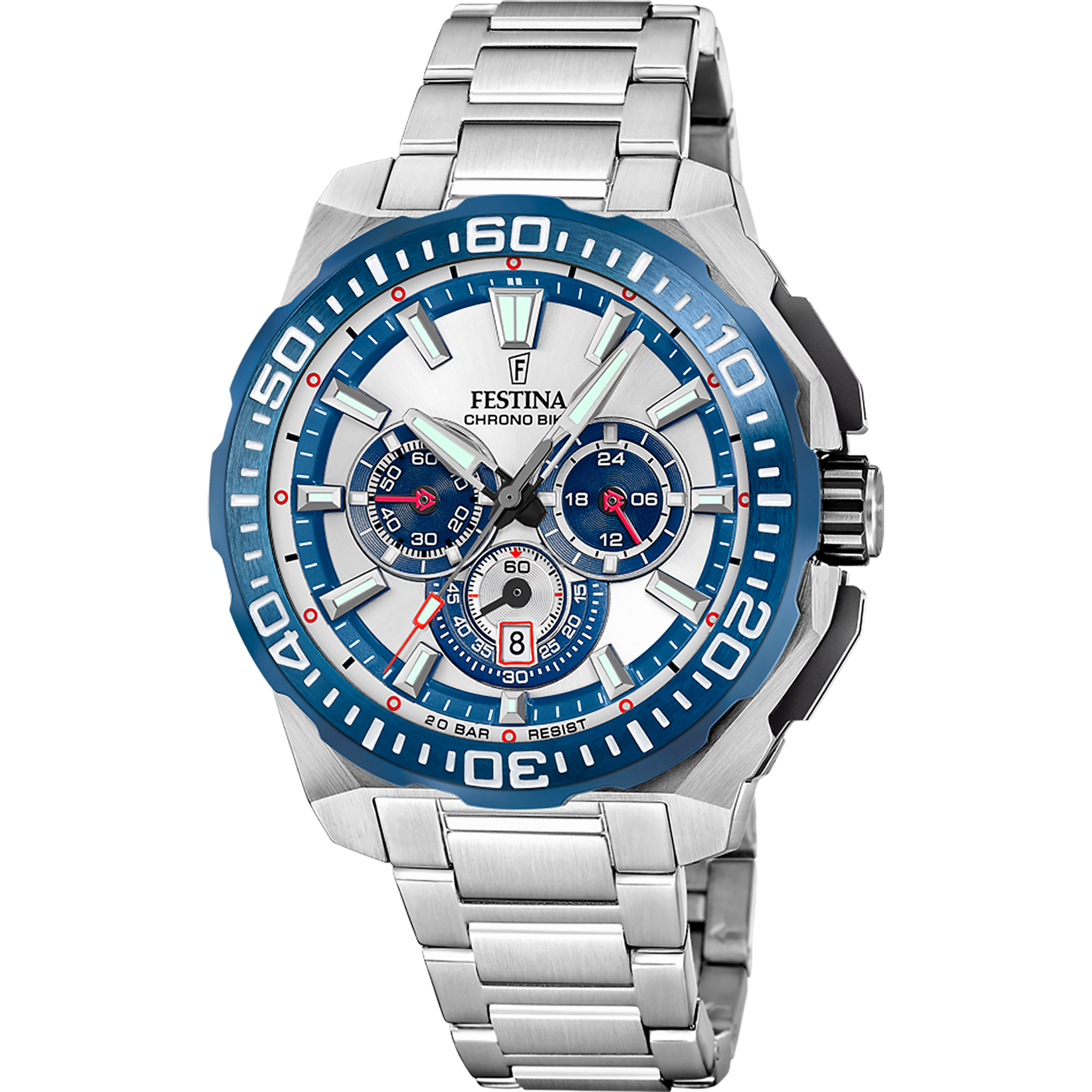 Festina Herrenuhr Swiss Made Chrono Bike - Silberfarbens Stahl Armband - F20724/1