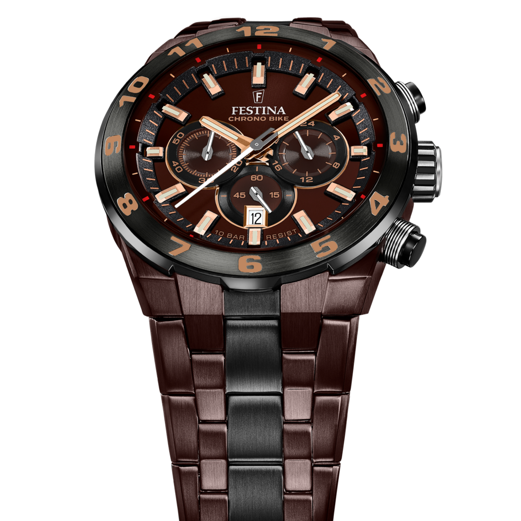 Festina Herrenuhr - Swiss Made, Braun Edelstahl Armband - F20708/1