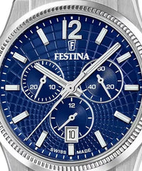 Festina Swiss Rivé Chrono 42 Blaues Leder / Silber Herrenuhr - F20060/2