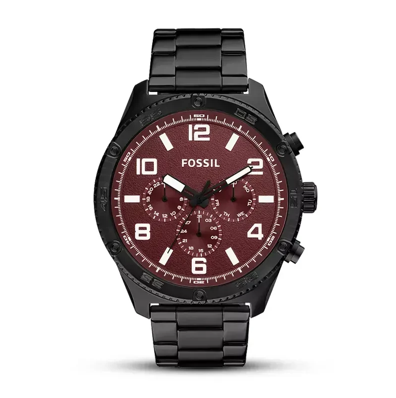 Fossil Brox Herrenuhr - Schwarz Edelstahl, Burgundy Zifferblatt - BQ2803