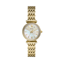 Fossil Carlie Gold Perlmutt 28mm Edelstahl Quarz Damenuhr - ES4735