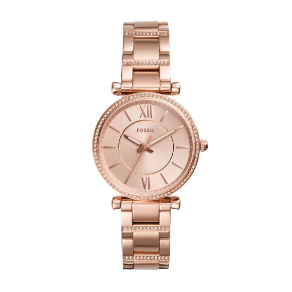Fossil Carlie Quarz 3-Zeiger 35 MM Damenuhr in Rosegold aus Edelstahl - ES4301