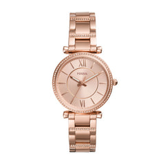 Fossil Carlie Quarz 3-Zeiger 35 MM Damenuhr in Rosegold aus Edelstahl - ES4301