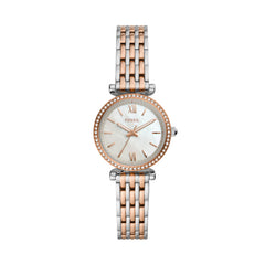 Fossil Carlie Quarz 3-Zeiger 28 MM Damenuhr in Silber 2-Tone MOP - ES4649